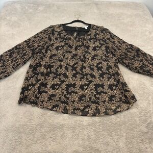 Lauren Conrad Blouse Womens 2X Black Floral Sheer Overlay Pleated Whimsigoth‎